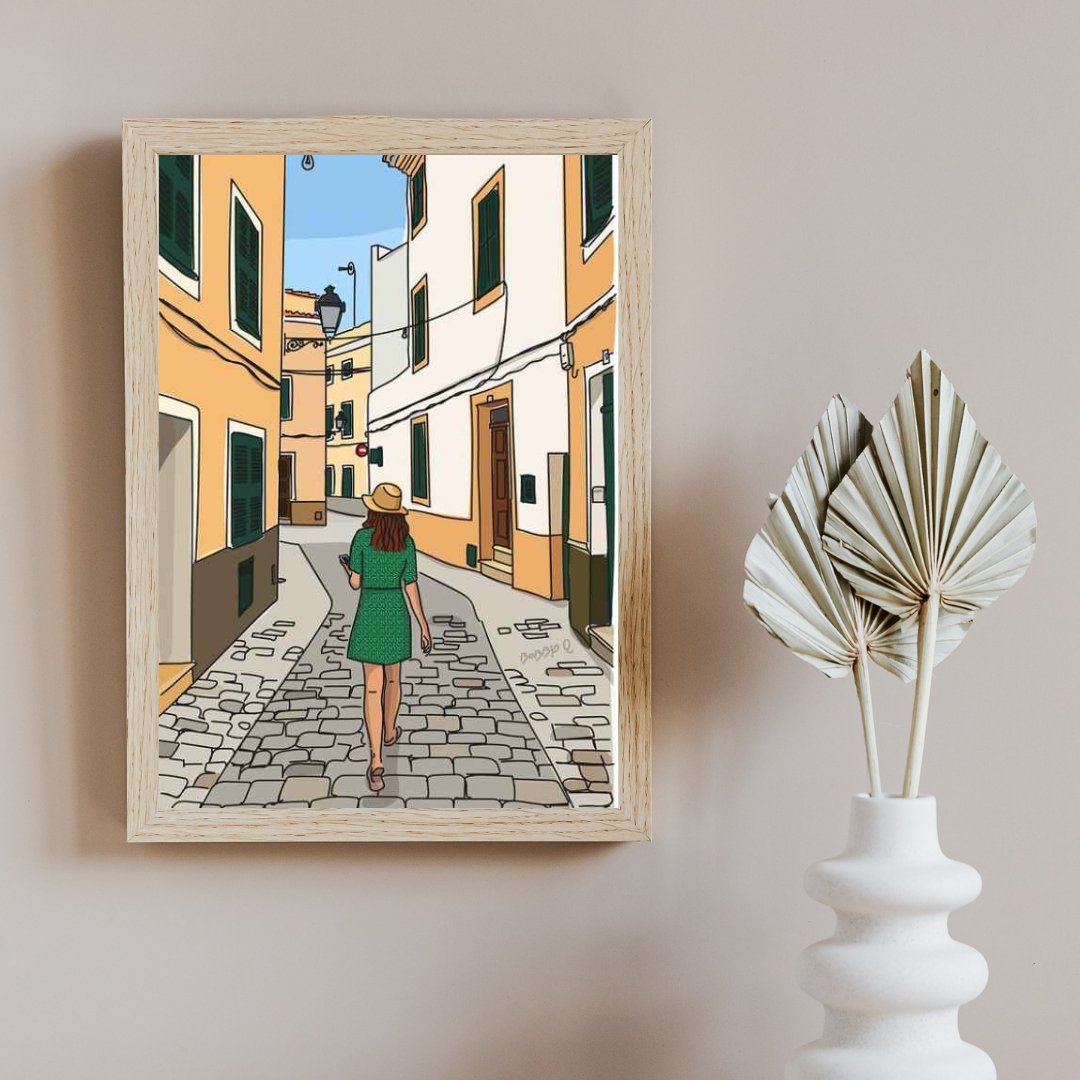 ILUSTRACIÓN CHICA CALLE DE CIUTADELLA - sweetmenorca